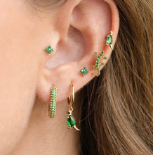 2 Pce. Stainless Steel Green Crystal Zirconia Earrings