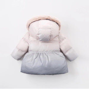 Down Filled Winter Jacket with Bows and Fur Hood - Sandra's Secret Garden Baby Boutique