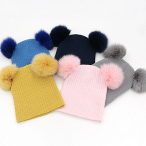 Winter Hat with Two Fur Pompoms - Sandra's Secret Garden Baby Boutique