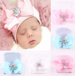 Newborn Cotton Hat wtih Bow - Sandra's Secret Garden Baby Boutique