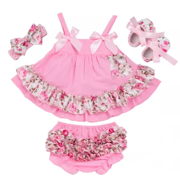 4 Pcs. Ruffled Dress Set - Sandra's Secret Garden Baby Boutique