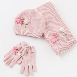 Winter gloves, scarf and hat floral set - Sandra's Secret Garden Baby Boutique