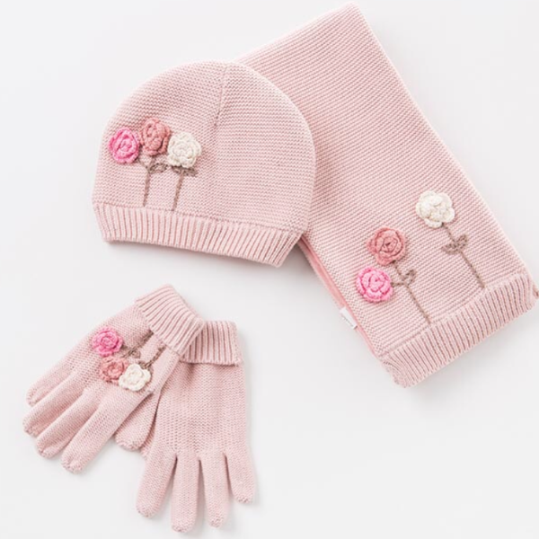 Winter gloves, scarf and hat floral set - Sandra's Secret Garden Baby Boutique