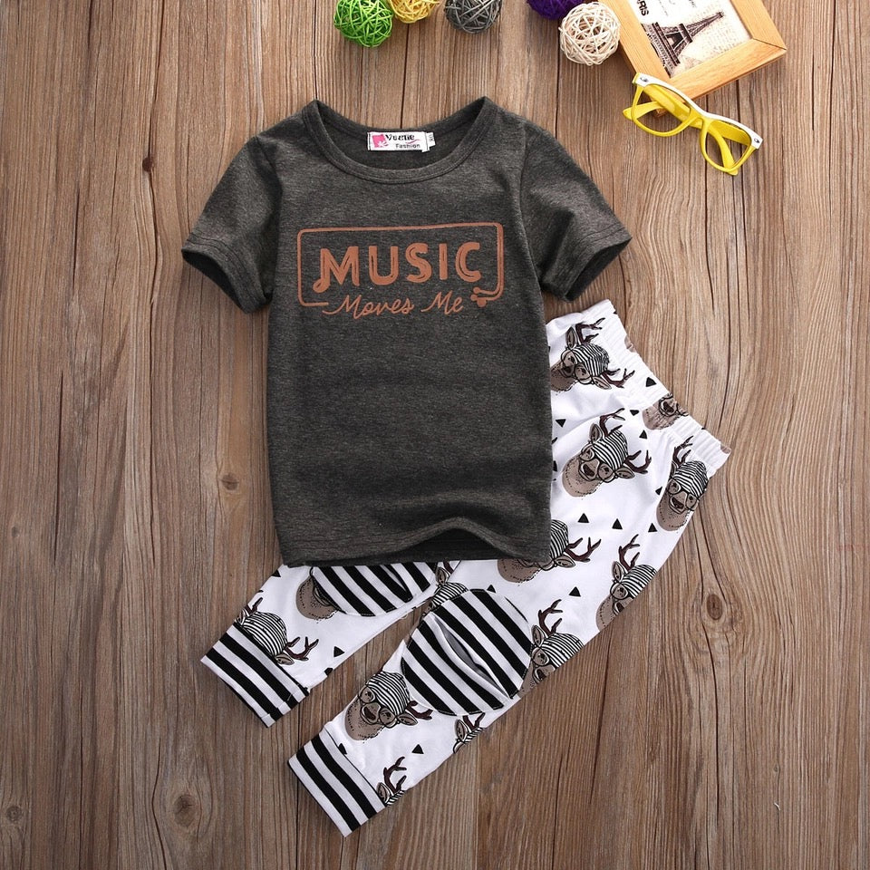 Music T shirt and Moose Pants set - Sandra's Secret Garden Baby Boutique
