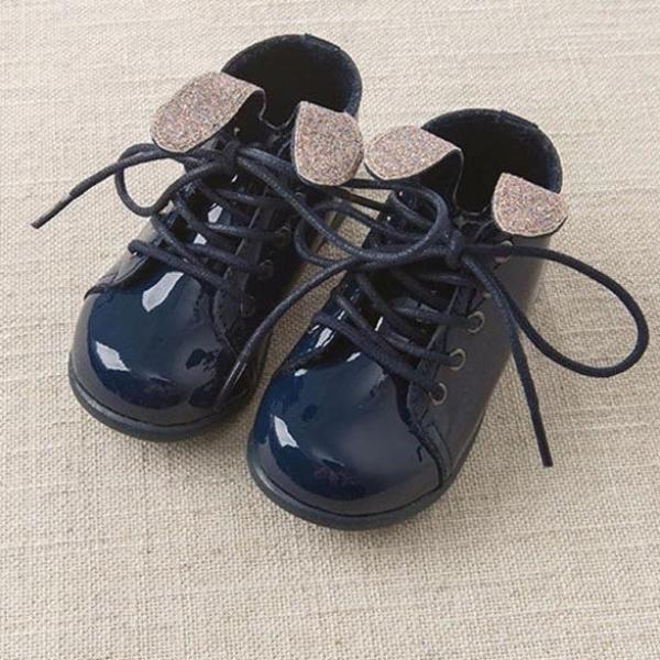 Navy Puppy Ears Leather Shoes - Sandra's Secret Garden Baby Boutique