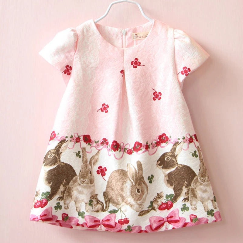 Pink Dress with Rabbits - Sandra's Secret Garden Baby Boutique