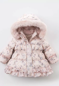 Down Filled Flower Winter Coat with Frills